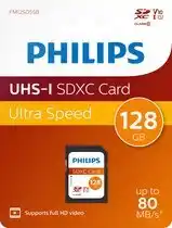 Bol.com Philips SD-kaart SDXC 128 GB Class 10 UHS-I up to 80 mb/s aanbieding