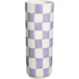 Leen Bakker Vaas Check - lila - keramiek - 28,2xØ10,2 cm - Leen Bakker aanbieding