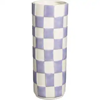 Leen Bakker Vaas Check - lila - keramiek - 28,2xØ10,2 cm - Leen Bakker aanbieding