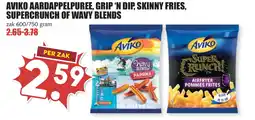 De Boerenschuur Aviko aardappelpuree, grip 'n dip, skinny fries, supercrunch of wavy blends aanbieding