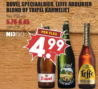 De Boerenschuur Duvel speciaalbier, leffe abdijbier blond of tripel karmeliet aanbieding