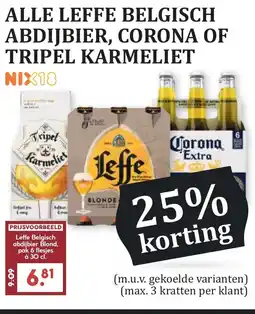 De Boerenschuur Alle leffe belgisch abdijbier, corona of tripel karmeliet nix18 aanbieding