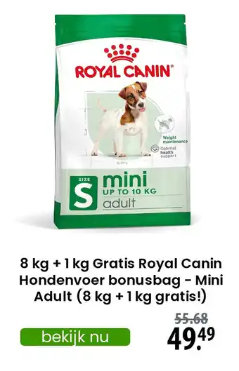 Zooplus Royal Canin Hondenvoer bonusbag Mini Adult aanbieding
