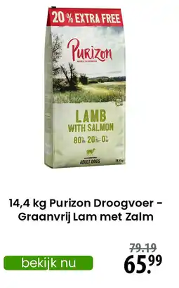 Zooplus Purizon Droogvoer - Graanvrij Lam met Zalm aanbieding