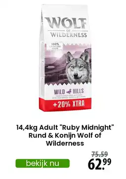 Zooplus Adult Ruby Midnight Rund & Konijn Wolf of Wilderness aanbieding