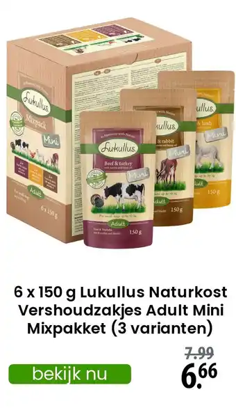 Zooplus Lukullus Naturkost Vershoudzakjes Adult Mini Mixpakket 3 varianten aanbieding