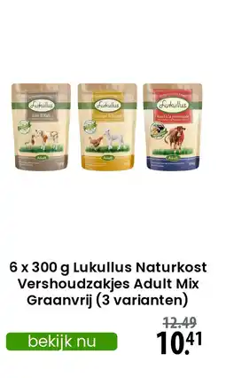 Zooplus Lukullus Naturkost Vershoudzakjes Adult Mix Graanvrij 3 varianten aanbieding
