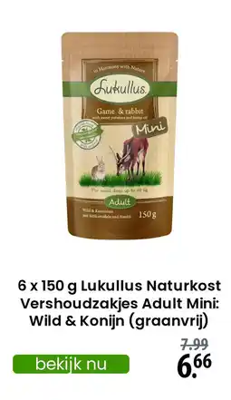 Zooplus Lukullus Naturkost Vershoudzakjes Adult Mini: Wild & Konijn graanvrij aanbieding
