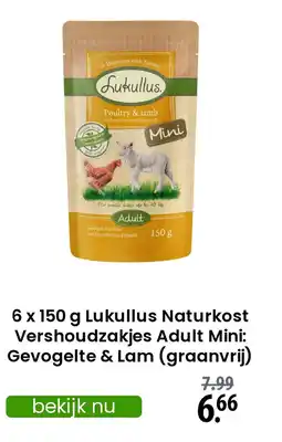 Zooplus Lukullus Naturkost Vershoudzakjes Adult Mini: Gevogelte & Lam graanvrij aanbieding