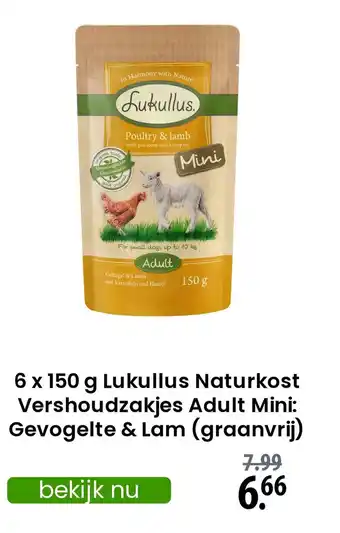 Zooplus Lukullus Naturkost Vershoudzakjes Adult Mini: Gevogelte & Lam graanvrij aanbieding