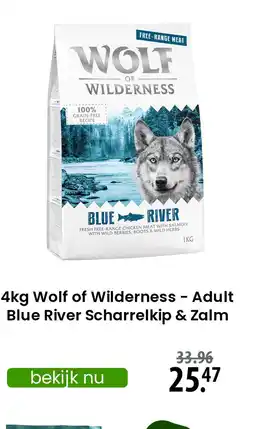 Zooplus Wolf of Wilderness Adult Blue River Scharrelkip & Zalm aanbieding
