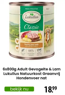 Zooplus Adult Gevogelte & Lam Lukullus Natuurkost Graanvrij Hondenvoer nat aanbieding