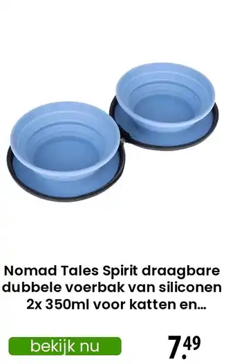 Zooplus Nomad Tales Spirit draagbare dubbele voerbak van siliconen voor katten en. aanbieding