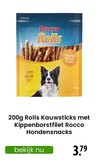 Zooplus Rolls Kauwsticks met Kippenborstfilet Rocco Hondensnacks aanbieding