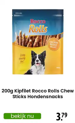 Zooplus Kipfilet Rocco Rolls Chew Sticks Hondensnacks aanbieding