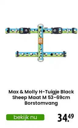 Zooplus Max & Molly H-Tuigje Black Sheep Borstomvang aanbieding