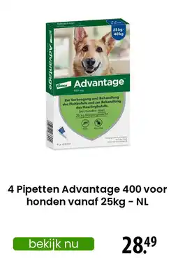 Zooplus 4 Pipetten Advantage 400 voor honden aanbieding