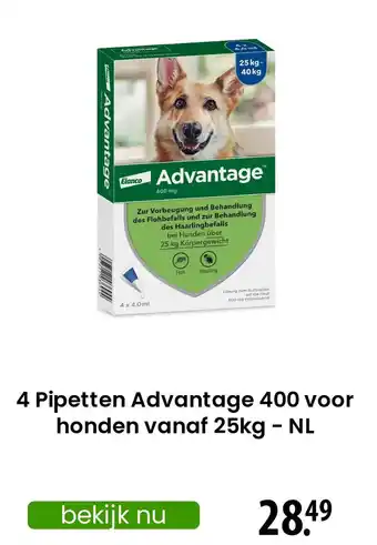 Zooplus 4 Pipetten Advantage 400 voor honden aanbieding