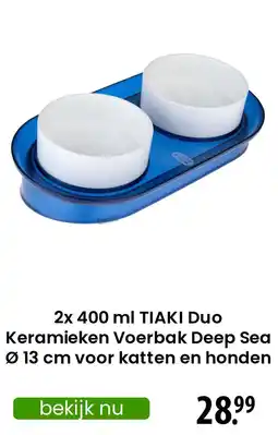 Zooplus TIAKI Duo Keramieken Voerbak Deep Sea katten en honden aanbieding