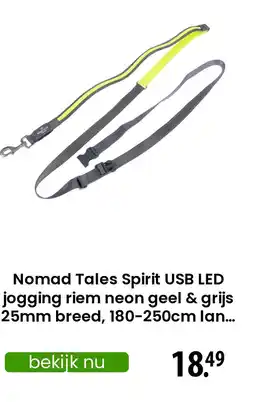 Zooplus Nomad Tales Spirit USB LED jogging riem neon geel & grijs aanbieding