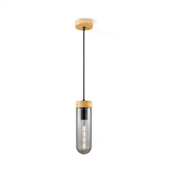 Praxis Home Sweet Home hanglamp Capri hout gerookt glas ⌀10cm H22cm E27 aanbieding