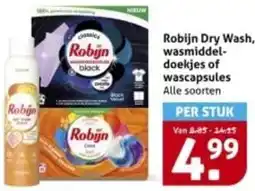 Hoogvliet Robijn Dry Wash, wasmiddel doekjes of wascapsules aanbieding