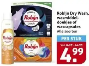 Hoogvliet Robijn Dry Wash, wasmiddel doekjes of wascapsules aanbieding