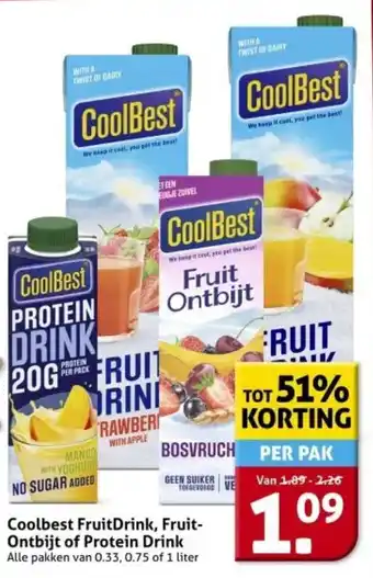 Hoogvliet Coolbest FruitDrink, Fruit Ontbijt of Protein Drink aanbieding
