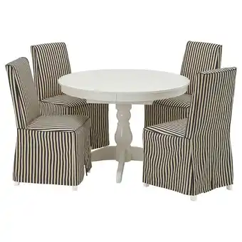 IKEA Ronde witte eettafel met vier gestreepte stoelen. Elegant, klassiek design met modern comfort aanbieding