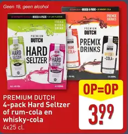 ALDI Premium dutch 4 pack hard seltzer of rum cola en whisky cola aanbieding