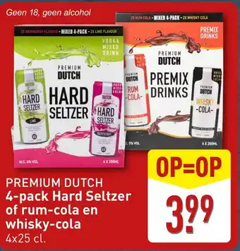 ALDI Premium dutch 4 pack hard seltzer of rum cola en whisky cola aanbieding