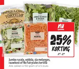 Jumbo Jumbo rucola, veldsla, sla melanges, rauwkost of No Fairytales tortilla aanbieding