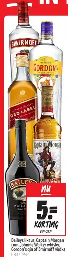 Jumbo Baileys likeur, Captain Morgan rum, Johnnie Walker whisky, Gordon's gin of Smirnoff vodka aanbieding