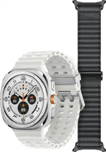 Coolblue Samsung Galaxy Watch Ultra (2025) 4G Titanium Wit 47mm + Ultra Trail Horlogeband Grijs aanbieding
