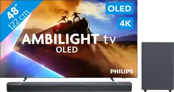 Coolblue Philips Ambilight 48'' OLED760 4K (2025) + JBL Bar 2.1 Deep Bass M2 Zwart aanbieding