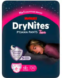 De Online Drogist Huggies DryNites 13+ Pyjama Pants Teen Girl 9ST aanbieding