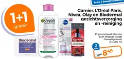 Trekpleister Garnier, L'Oréal Paris, Nivea, Olay en Biodermal gezichtsverzorging en reiniging aanbieding