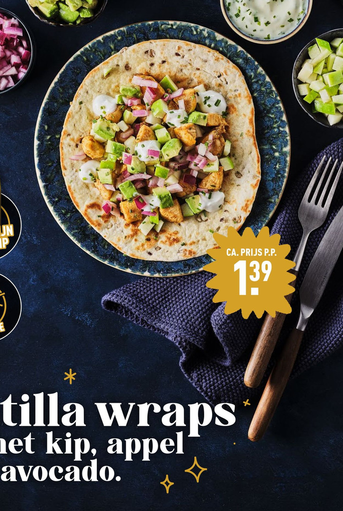 Tortilla wraps/ met kip, appel en avocado. aanbieding bij ALDI