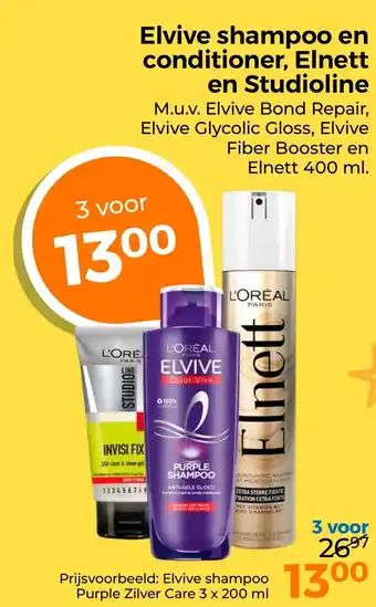 Trekpleister Elvive shampoo en conditioner, Elnett en Studioline aanbieding