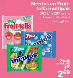 Trekpleister Mentos en Fruit- tella multipak aanbieding