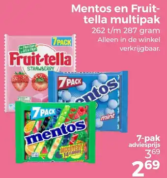 Trekpleister Mentos en Fruit- tella multipak aanbieding