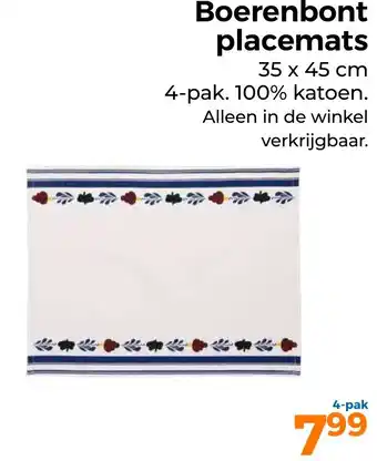 Trekpleister Boerenbont placemats aanbieding