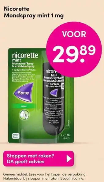 DA Nicorette Mondspray mint 1 mg aanbieding