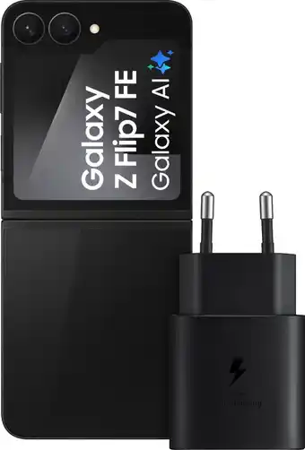 Coolblue Samsung Galaxy Z Flip 7 FE 256GB Zwart 5G + Samsung Oplader 25 Watt Zwart aanbieding