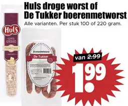 Dirk Huls droge worst of De Tukker boerenmetworst aanbieding