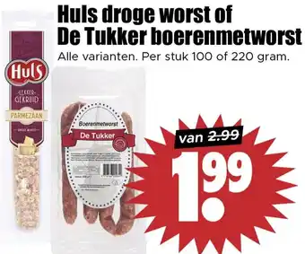Dirk Huls droge worst of De Tukker boerenmetworst aanbieding