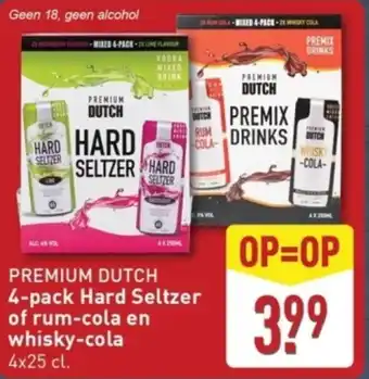 ALDI Premium Dutch 4 pack hard seltzer of rum cola en whisky cola aanbieding