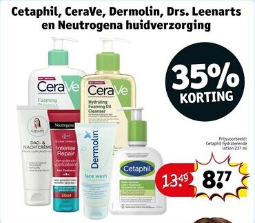 Kruidvat Cetaphil, CeraVe, Dermolin, Drs. Leenarts en Neutrogena huidverzorging aanbieding