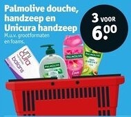 Kruidvat Palmolive douche, handzeep en Unicura handzeep aanbieding