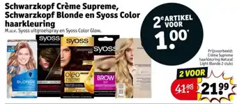 Kruidvat Schwarzkopf Crème Supreme, Schwarzkopf Blonde en Syoss Color haarkleuring aanbieding